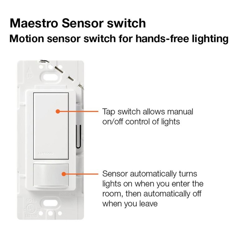 Thumbnail 4 for Lutron MS-OPS2-IV Maestro Motion Sensor Switch, Ground or Neutral Required, 2A Lighting, 120V, Single Pole, Ivory