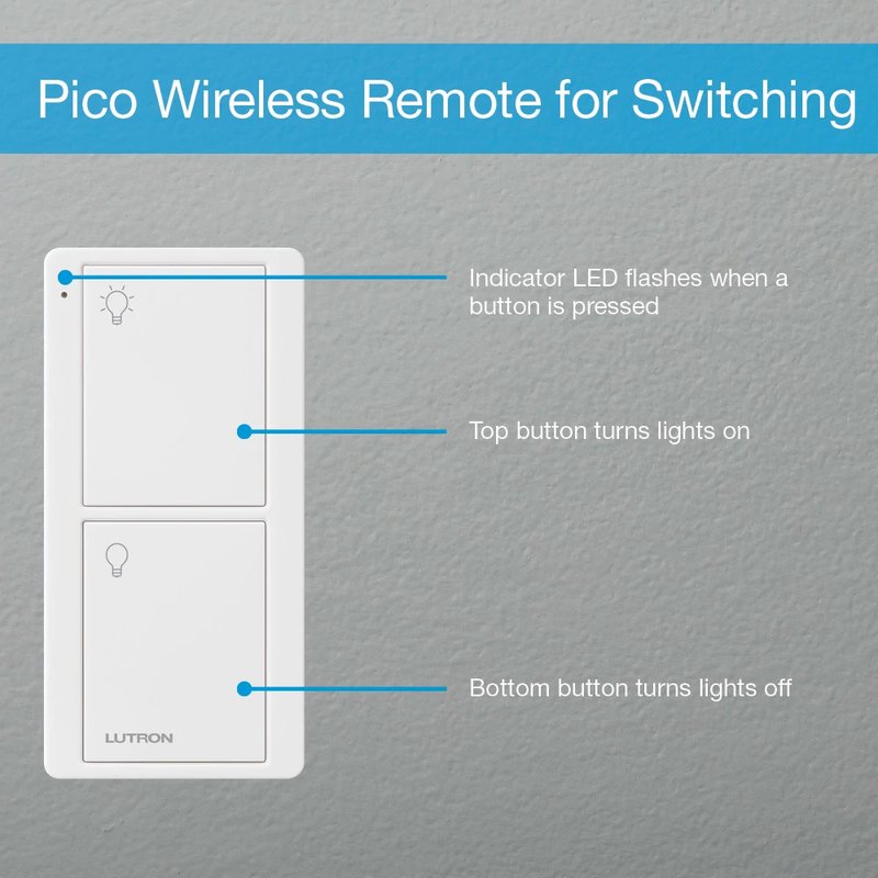 Thumbnail 2 for Lutron PJ2-2B-GWH-P02 2-Button Scene Pico Smart Remote, with Pre-engraved Text ("Alert / Goodnight"), White