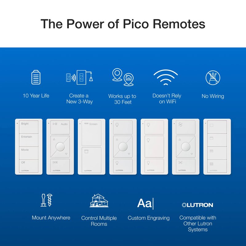 Thumbnail 3 for Lutron PJ2-4B-GLA-P02 4-Button, Scene Keypad, Pico Smart Remote, with Kitchen Text Engraving, Light Almond