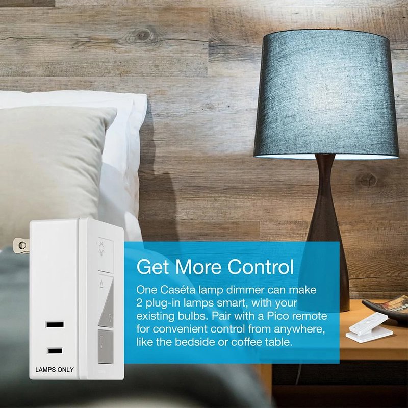 Thumbnail 2 for Lutron P-BDG-PKG1P Caseta Smart Lamp Dimmer Switch Kit: Includes Smart Hub, Plug-In Lamp Dimmer, and Pico Remote, White