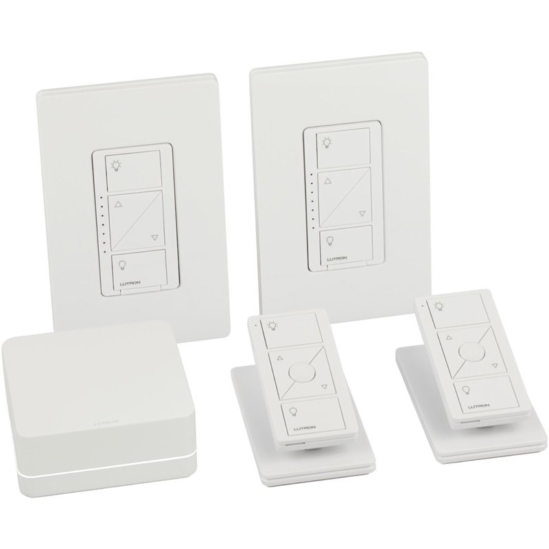 Lutron P-BDG-PKG2W Caseta Smart Dimmer Switch Kit: Includes Smart Hub, 2 Original In-Wall Dimmers, 2 Pico Remotes, 2 Pedestals, and More, White