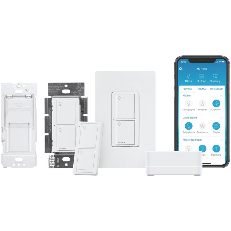 Lutron P-BDG-PKG2WS-WH Caseta Smart Switch Kit: Includes Smart Hub, 2 Original 6A In-Wall Switches, Pico Remotes, and More, Neutral Required, White
