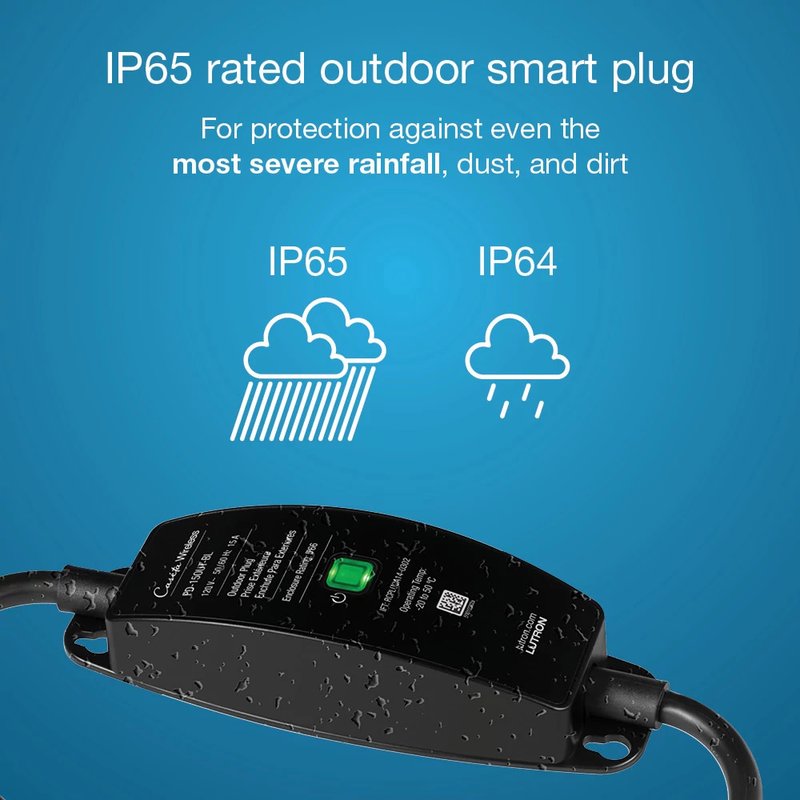 Thumbnail 4 for Lutron PD-15OUT-BL Caseta Weatherproof Outdoor Smart Plug for Landscape / String Lights, 15A Light or 1 / 2HP Motor, On / Off Switch, IP66 Rated, Black