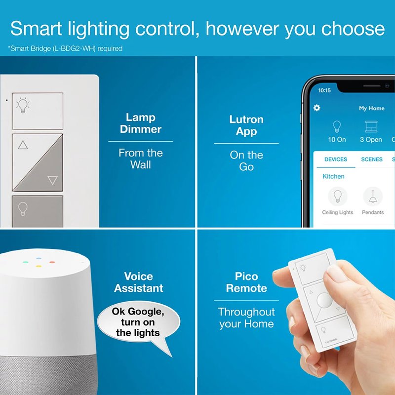 Thumbnail 4 for Lutron PD-3PCL-WH Caseta Plug-In Lamp Dimmer for Table Lamps, 100W LED Bulbs, White