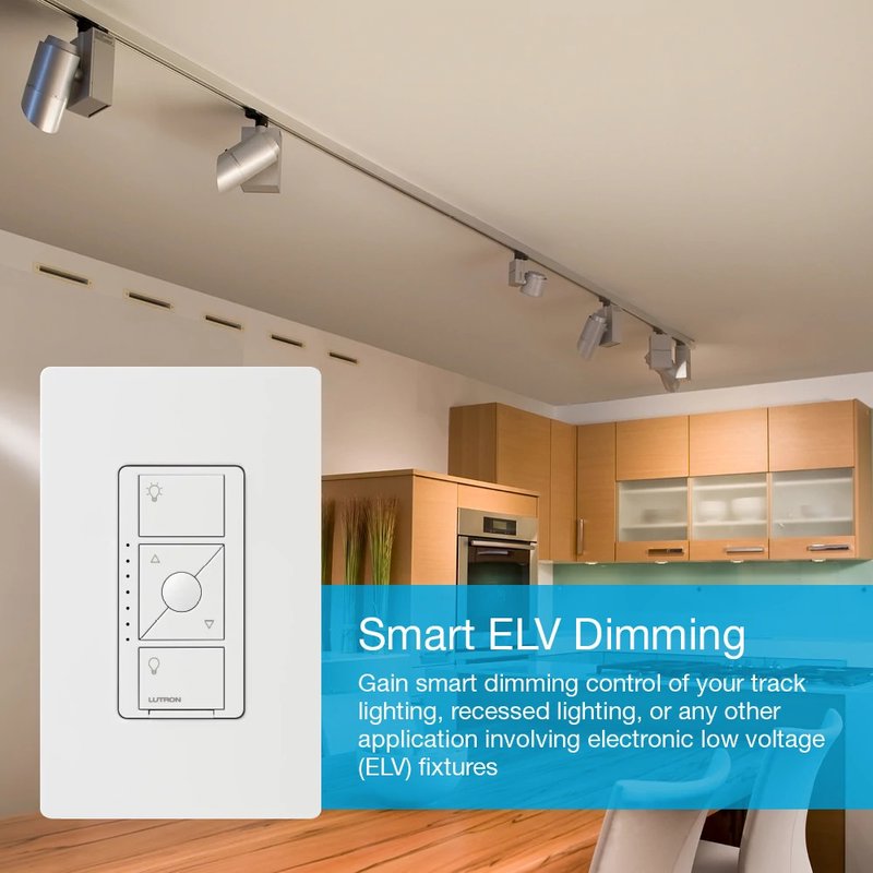 Thumbnail 4 for Lutron PD-5NE-WH Caseta Original Smart Dimmer Switch for ELV+ Lighting, Phase Selectable, 250W LED / 400VA MLV / 500W ELV, Neutral Required, 120V, White