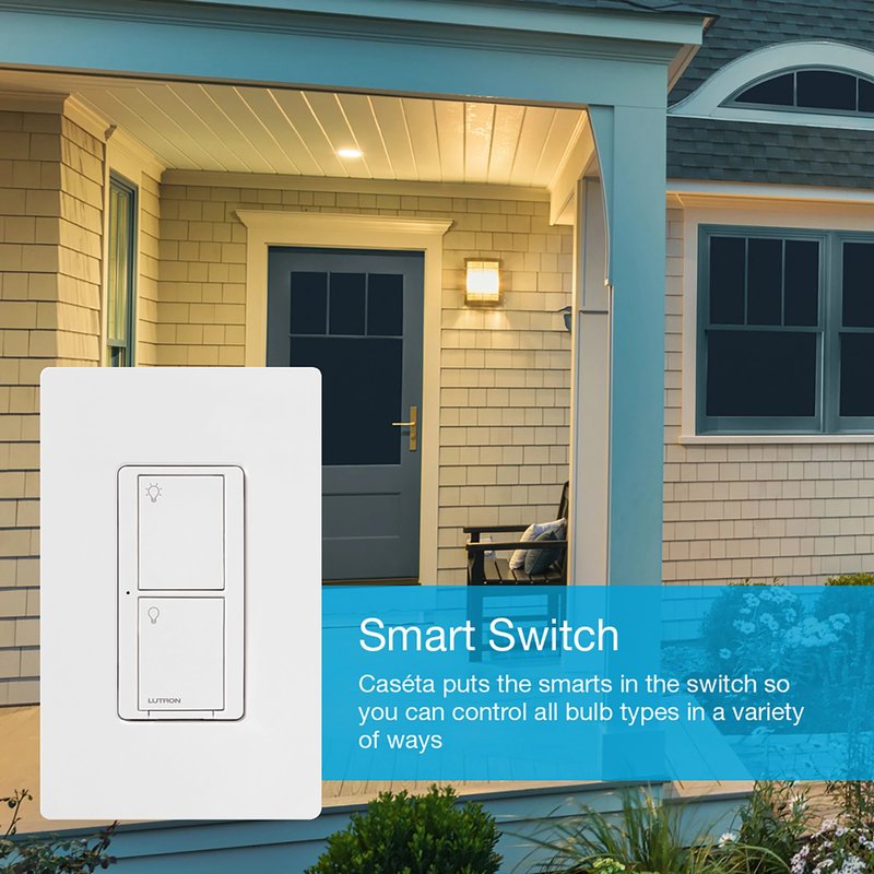 Thumbnail 2 for Lutron PD-5WS-DV-WH Caseta In-Wall Smart Switch PRO, No Neutral Required, 5A Lighting or 3A General Fan Load, 120 / 277V, Single Pole / 3-Way, PD-5WS-WH, White