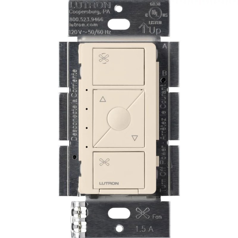 Lutron PD-FSQN-LA Caseta Original Smart Fan Speed Control Switch, 4-Speed, 1.5A Fan, Neutral Required, 120V, Light Almond