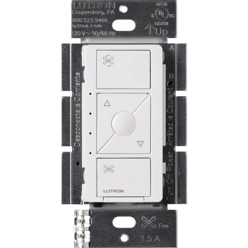 Lutron PD-FSQN-WH Caseta Original Smart Fan Speed Control Switch, 4-Speed, 1.5A Fan, Neutral Required, 120V, White