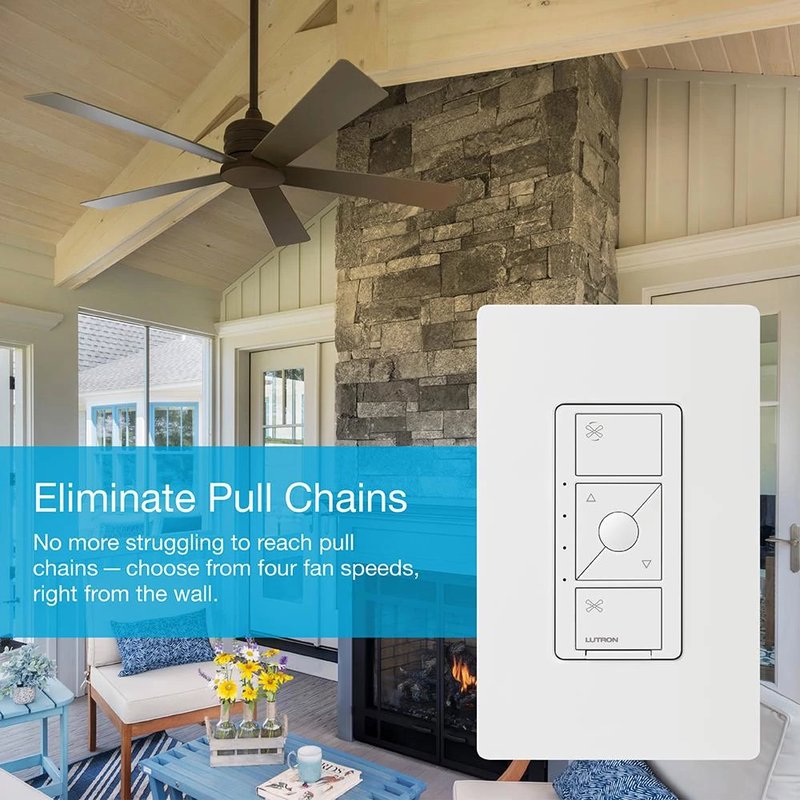 Thumbnail 5 for Lutron PD-FSQN-WH Caseta Original Smart Fan Speed Control Switch, 4-Speed, 1.5A Fan, Neutral Required, 120V, White
