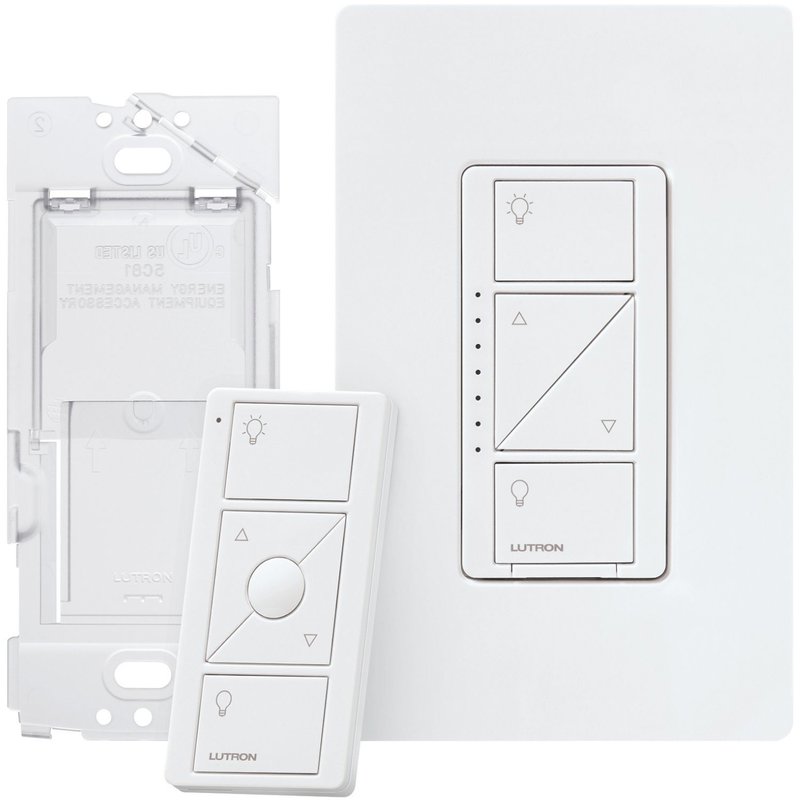 Lutron P-DIM-3WAY-WH Caseta Original Smart Dimmer 3-Way Kit with Remote, 150W LED+ Dimmer, 3-Button Pico, Wall Mount Bracket, Claro Wall Plate, White