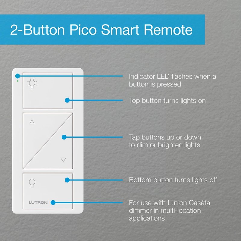 Thumbnail 2 for Lutron PJ2-2BRL-GWH-L01 2-Button with Raise / Lower, Pico Smart Remote, with Light Icons, White