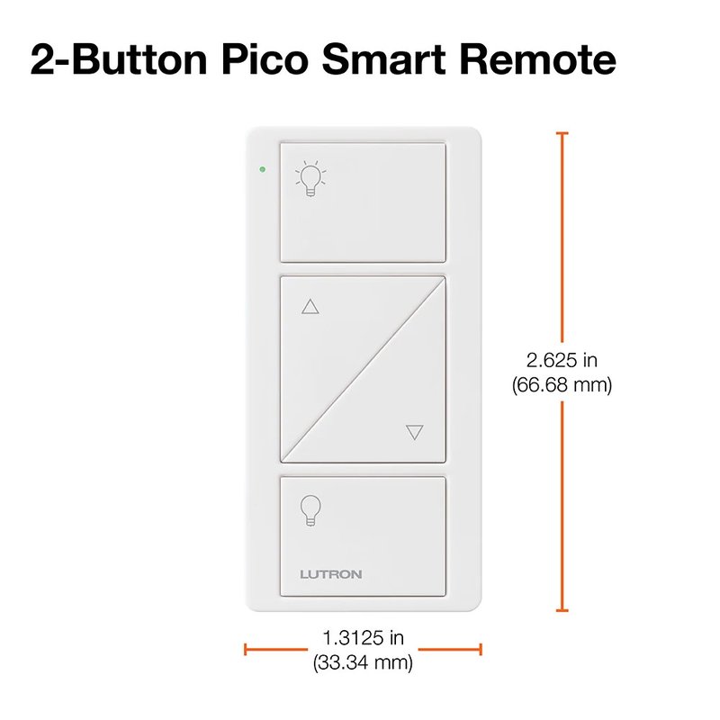 Thumbnail 3 for Lutron PJ2-2BRL-GLA-L01 2-Button with Raise / Lower, Pico Smart Remote, with Light Icons, Light Almond