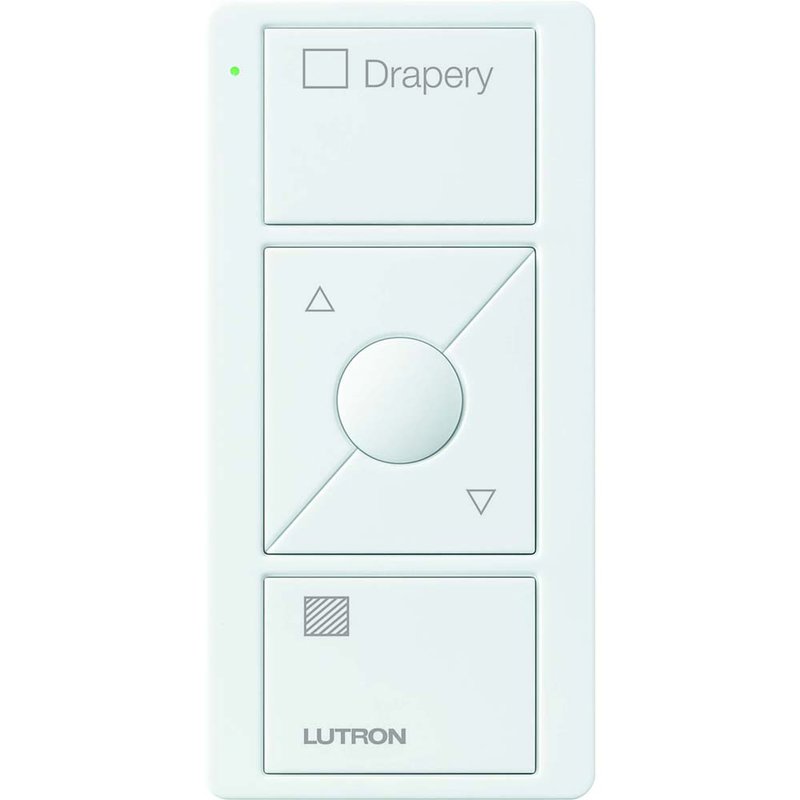 Lutron PJ2-3BRL-GWH-S07 Original 3-Button Pico Smart Remote with Raise / Lower and Preset, with Shade Icons and Text ("Drapery"), White