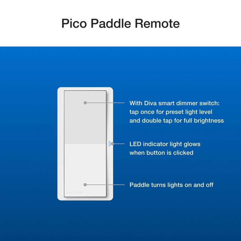 Thumbnail 2 for Lutron PJ2-P2B-GLA Pico Paddle Remote, Wireless On / Off Control For Lutron Smart Dimmers And Switches, Light Almond