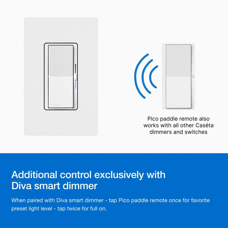 Thumbnail 4 for Lutron PJ2-P2B-GWH Pico Paddle Remote, Wireless On / Off Control For Lutron Smart Dimmers And Switches, White