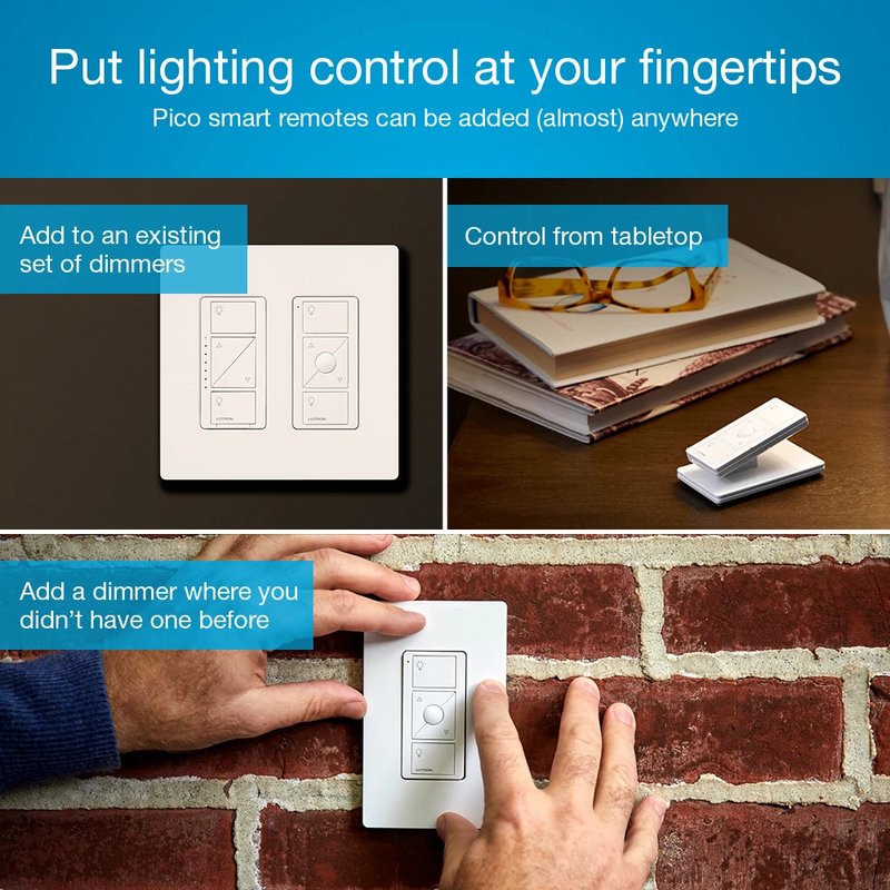 Thumbnail 4 for Lutron PJ2-WALL-WH-L01 Pico Original Smart Remote Wall Mount Kit For Caseta Smart Dimmer Switch 3-Way, PJ2-WALL-L01, White