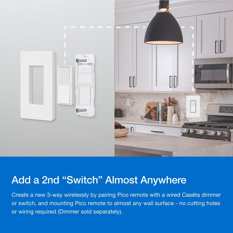 Thumbnail 5 for Lutron PJ2W-P2B-WH Pico Paddle Remote Wall-Mounting Kit, wireless on / off control for Lutron smart dimmers and switches, White