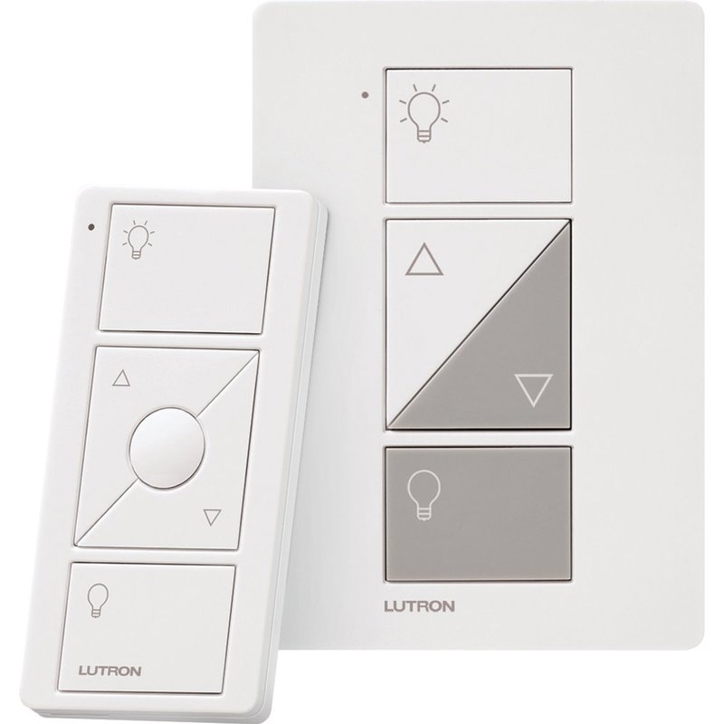 Lutron P-PKG1P-WH Caseta Smart Plug-In Lamp Dimmer Kit, 100W LED Lamp Dimmer and 3-Button with Raise / Lower Pico Smart Remote, White