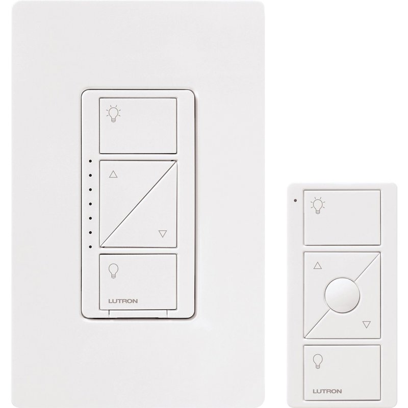 Lutron P-PKG1W-WH Caseta Original Smart Lighting Dimmer Switch and Remote Kit, 150W LED+ Dimmer / 3-Button Pico Smart Remote / Claro Wall Plate, White