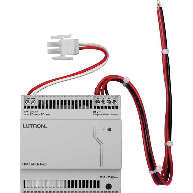 Lutron QSPS-DH-1-75 Din Rail Power Supply, Provides up to 75 Power Draw Units (PDUs) for a QS Link, 100-277V