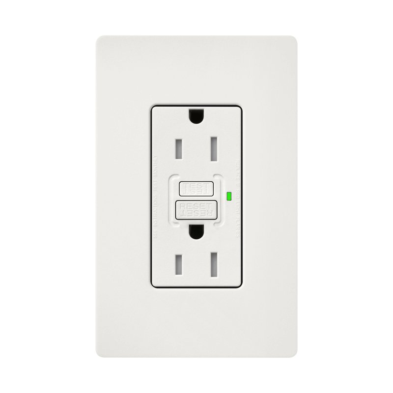 Thumbnail 2 for Lutron SCR-15-GFST-RW Claro 15A Tamper Resistant GFCI Duplex Receptacle, Decorator-Style Outlet, Self-Testing, Satin Finish, Architectural White