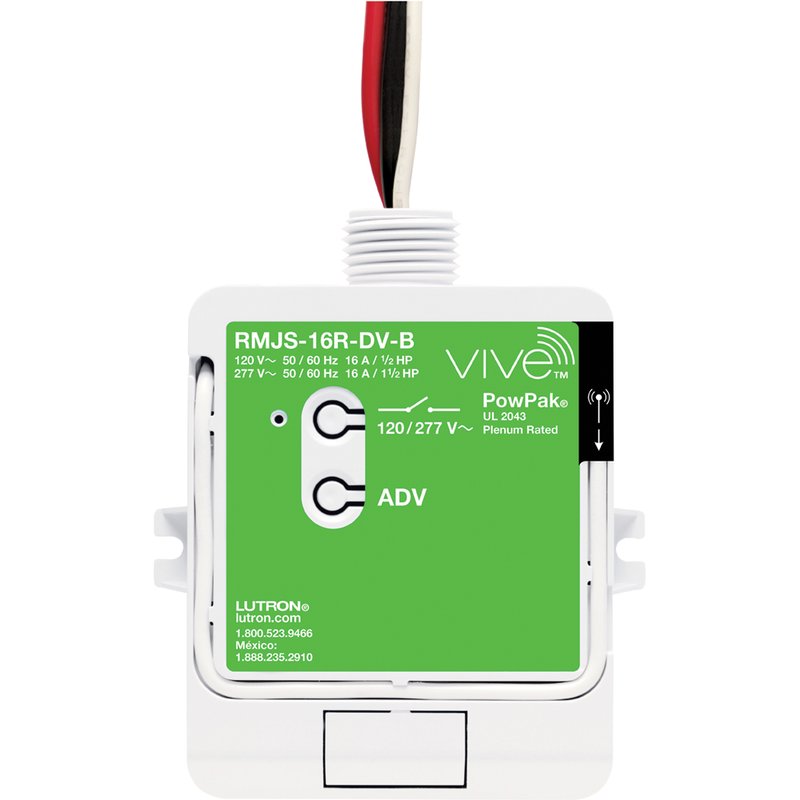 Lutron RMJS-16R-DV-B Vive PowPak Relay Module with Softswitch, 16A General Purpose, 120 / 277V