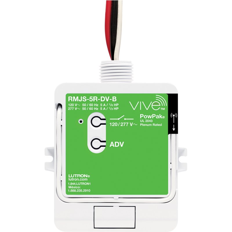 Lutron RMJS-5R-DV-B Vive PowPak Relay Module with Softswitch, 5A General Purpose, 120 / 277V
