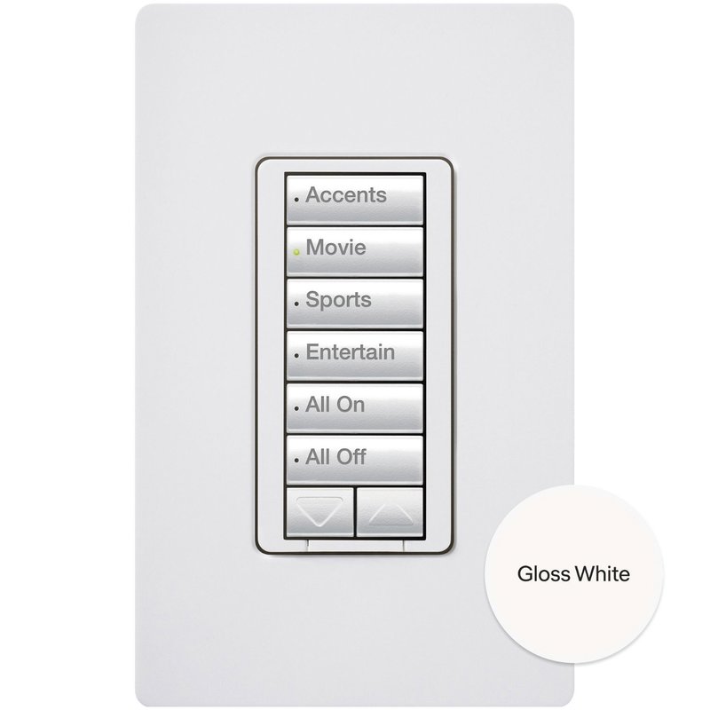 Lutron RRD-HN6BRL-WH seeTouch LED+ Hybrid Keypad, Works with RA3 Systems, 100W LED, 6 Button with 1 Raise / Lower, Neutral Required, 120V, White