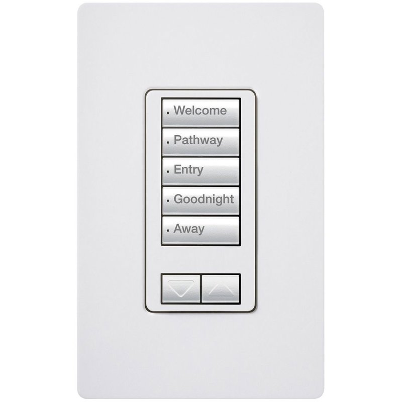 Lutron RRD-W5BRL-WH seeTouch Wall Keypad, Works with RA3 Systems, 5 Button with 1 Raise / Lower, Neutral Required, 120V, White