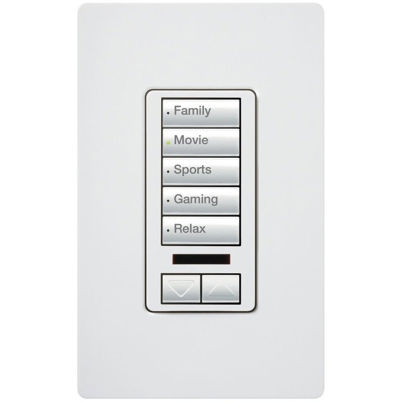 Lutron RRD-W5BRLIR-WH RadioRA 2 seeTouch Wall Keypad, 5-Button with Raise / Lower and IR Receiver, White