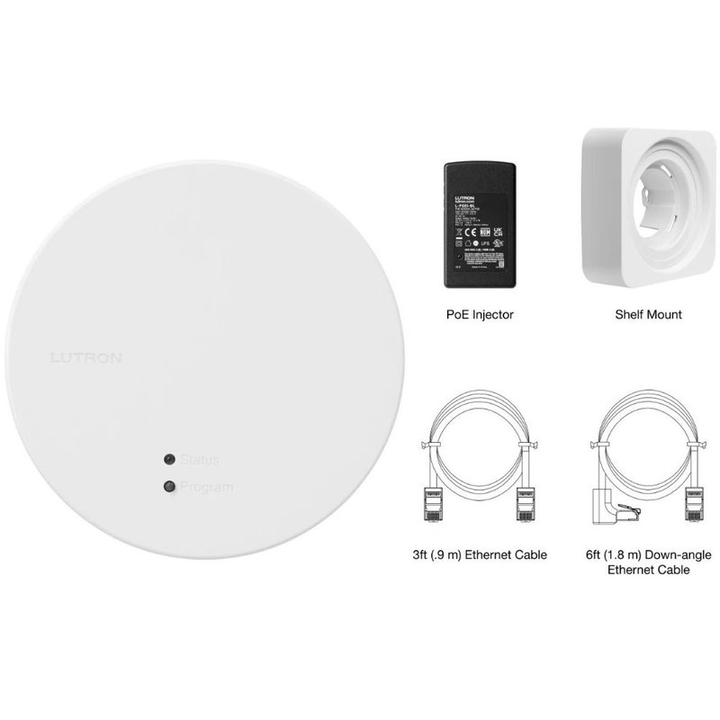 Lutron RR-PROC3-KIT RadioRA 3 All-In One Processor Starter Kit, Includes PoE Injector, 3' Ethernet Cable, 6' Down-Angle Ethernet Cable, and Shelf Mount