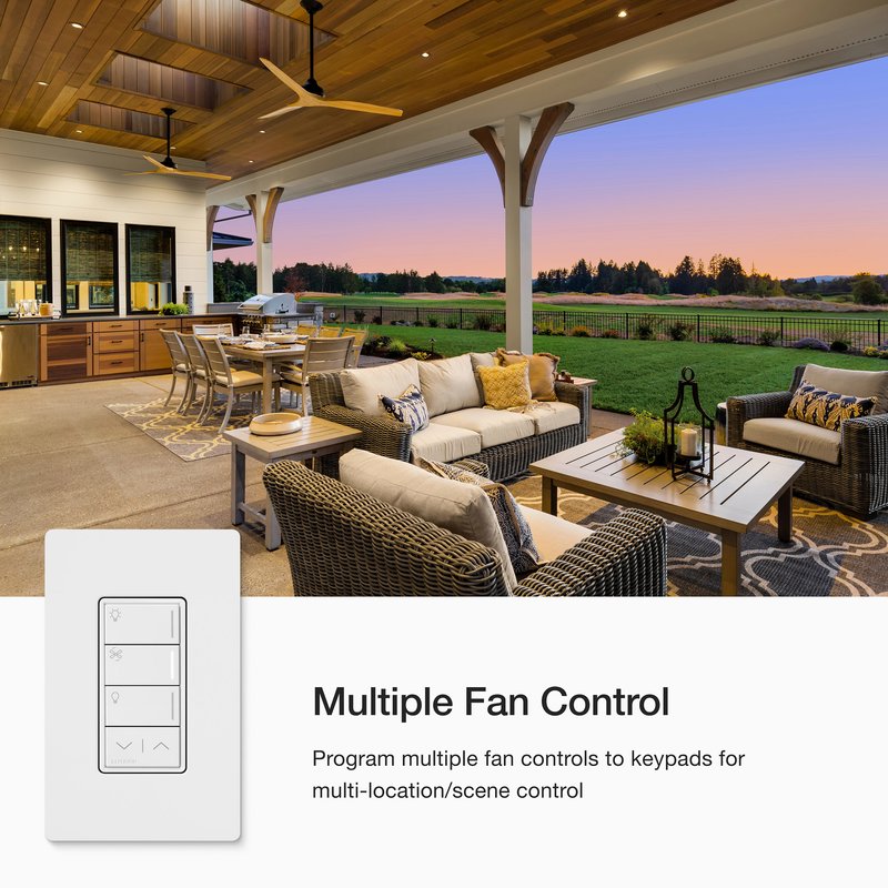 Thumbnail 5 for Lutron RRST-ANF-BL RadioRA 3 Sunnata Touch Fan Control, 4-Speed, 1.5A Paddle Fan, AC Motor, Single Pole, Neutral Required, 120V, Black