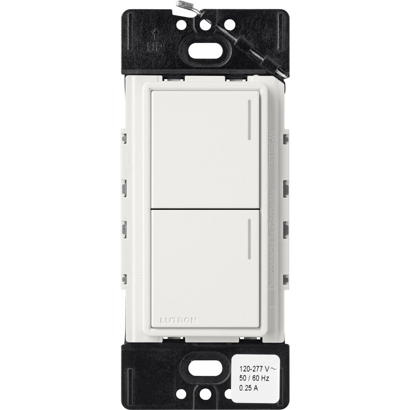 Lutron RRST-HN2B-RW Sunnata RF 2-Button Hybrid Keypad for RA3 Systems, 150W LED, Neutral Required, Single Pole, 120V, Architectural White