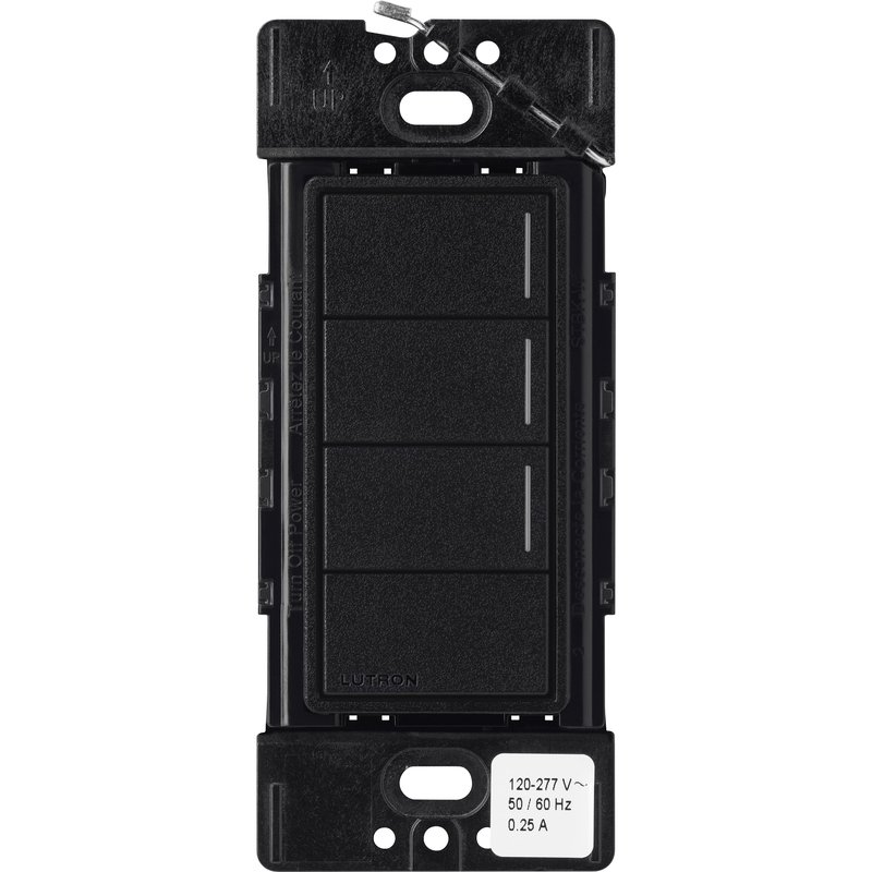 Lutron RRST-HN3RL-MN Sunnata RF 3-Button with Raise / Lower Hybrid Keypad for RA3 Systems, 150W LED, Neutral Required, Single Pole, 120V, Midnight
