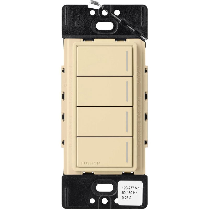 Lutron RRST-HN4B-IV Sunnata RF 4-Button Hybrid Keypad for RA3 Systems, 150W LED, Neutral Required, Single Pole, 120V, Ivory