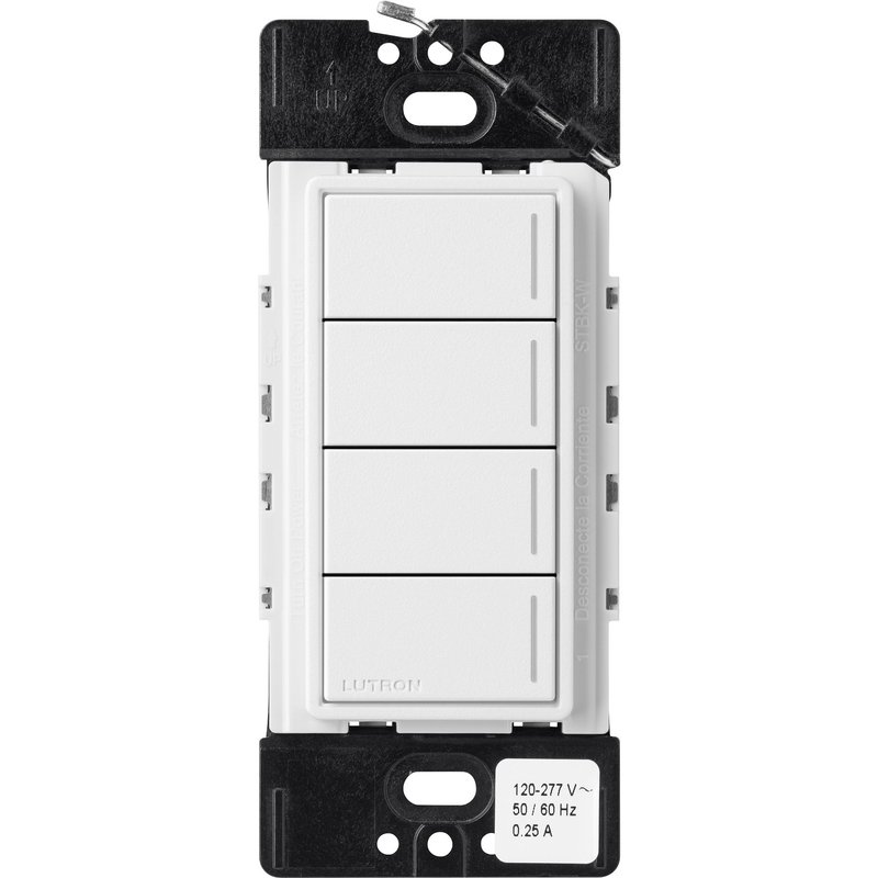 Lutron RRST-HN4B-SW Sunnata RF 4-Button Hybrid Keypad for RA3 Systems, 150W LED, Neutral Required, Single Pole, 120V, Snow White