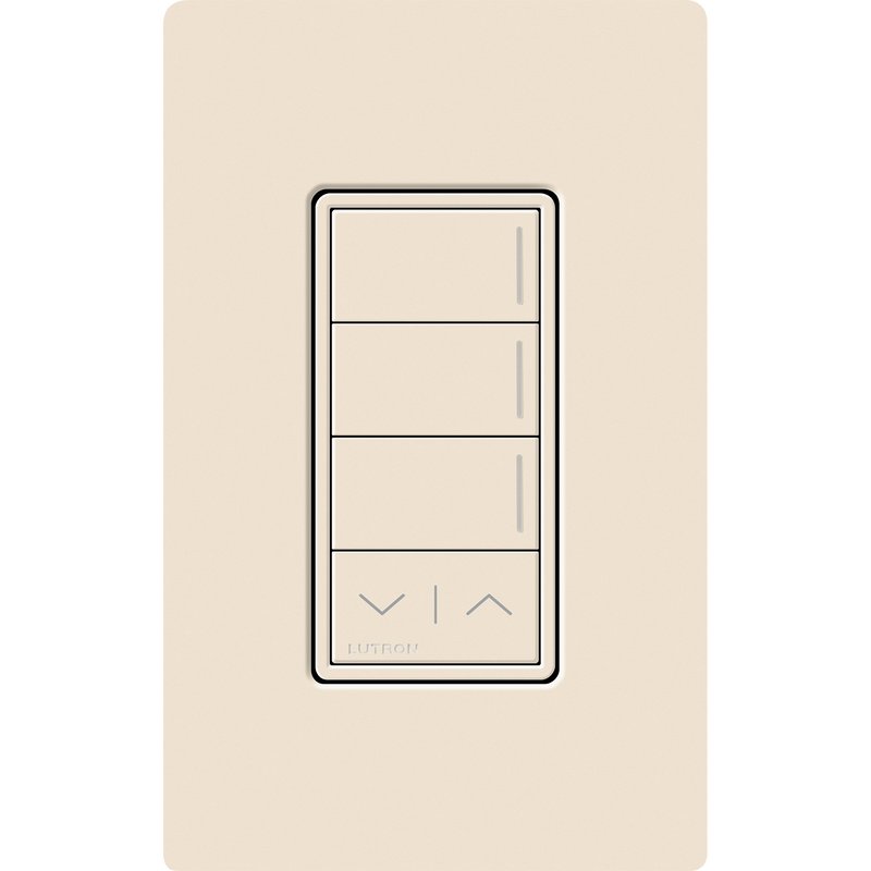 Lutron RRST-W3RL-LA Sunnata RF 3-Button Raise / Lower Wall Keypad for RA3 Systems, Neutral Required, 120-277V, Light Almond