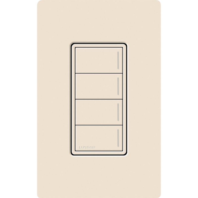 Lutron RRST-W4B-LA Sunnata RF 4-Button Wall Keypad for RA3 Systems, Neutral Required, 120-277V, Light Almond