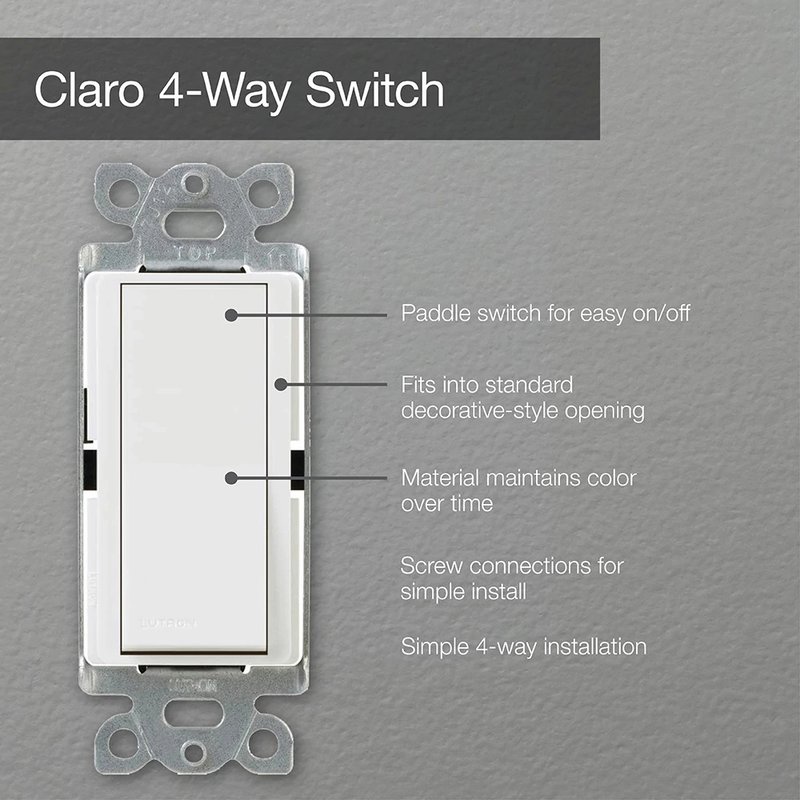 Thumbnail 4 for Lutron SC-4PS-PM Claro 4-Way, On / Off Rocker Switch, 15A, Satin Finish, Pumice