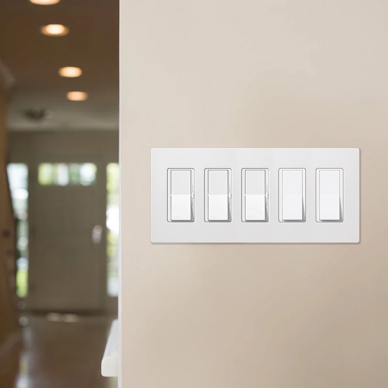 Thumbnail 4 for Lutron SC-5-BW Claro 5 Gang Wall Plate for Decorator-Style Dimmers, Switches, and Outlets, Satin Finish, Brilliant White