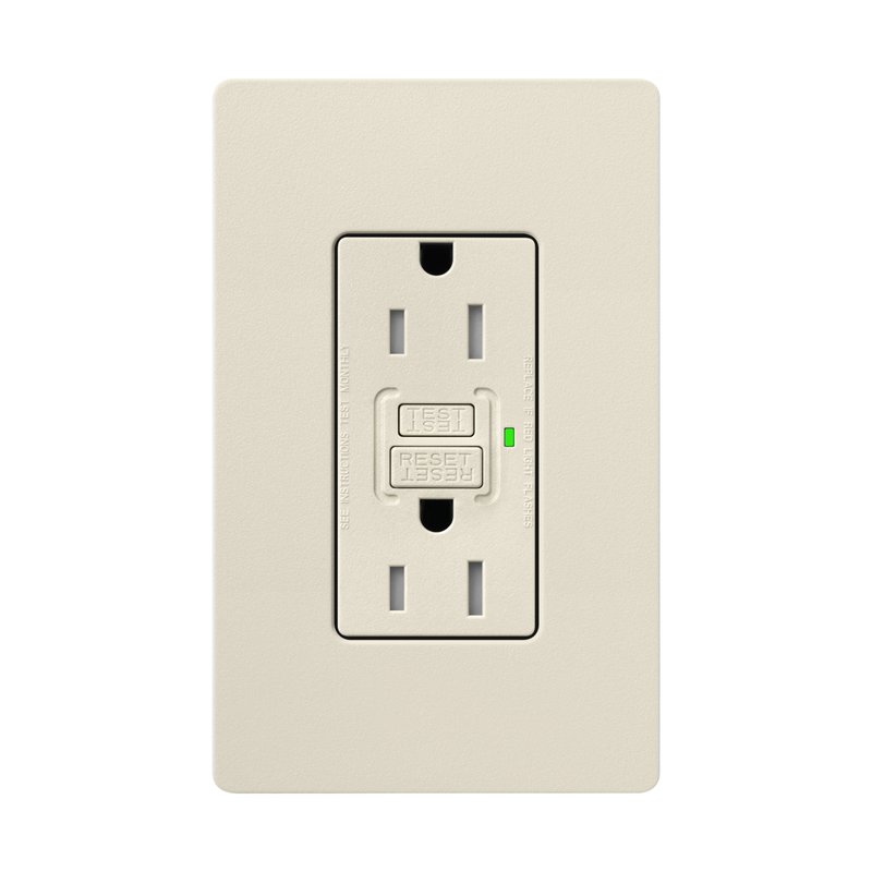 Thumbnail 2 for Lutron SCR-15-GFST-PM Claro 15A Tamper Resistant GFCI Duplex Receptacle, Decorator-Style Outlet, Self-Testing, Satin Finish, Pumice