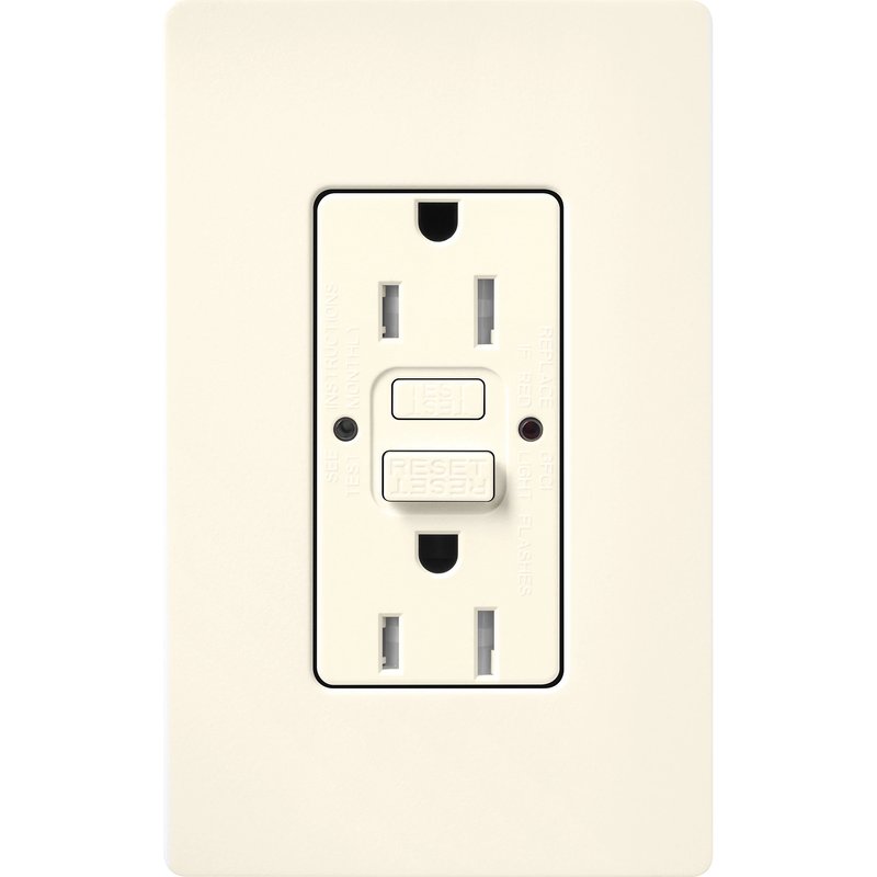 Thumbnail 2 for Lutron SCR-15-GFST-BI Claro 15A Tamper-Resistant GFCI Duplex Receptacle, Decorator-Style Outlet, Self-Testing, Satin Finish, Biscuit