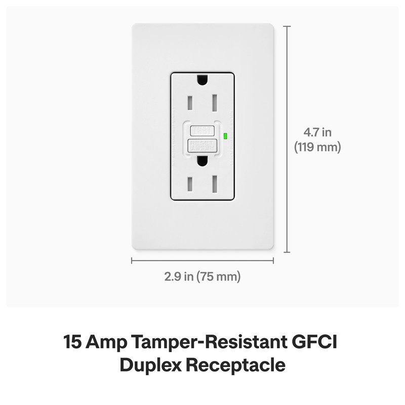 Thumbnail 4 for Lutron SCR-15-GFST-CY Claro 15A Tamper Resistant GFCI Duplex Receptacle, Decorator-Style Outlet, Self-Testing, Satin Finish, Clay