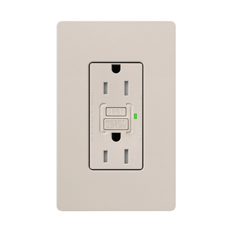 Thumbnail 2 for Lutron SCR-15-GFST-TP Claro 15A Tamper-Resistant GFCI Duplex Receptacle, Decorator-Style Outlet, Self-Testing, Satin Finish, Taupe