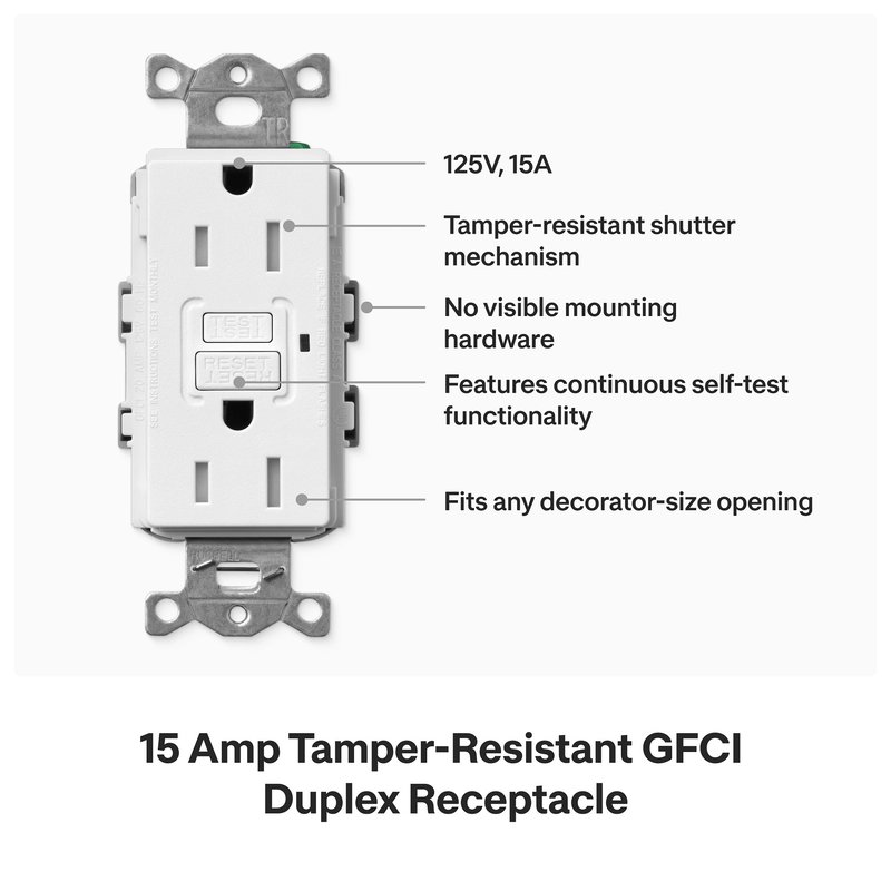 Thumbnail 5 for Lutron SCR-15-GFST-TP Claro 15A Tamper-Resistant GFCI Duplex Receptacle, Decorator-Style Outlet, Self-Testing, Satin Finish, Taupe