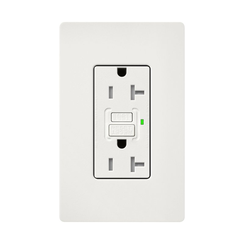 Thumbnail 2 for Lutron SCR-20-GFST-RW Claro 20A Tamper Resistant GFCI Duplex Receptacle, Decorator-Style Outlet, Self-Testing, Satin Finish, Architectural White