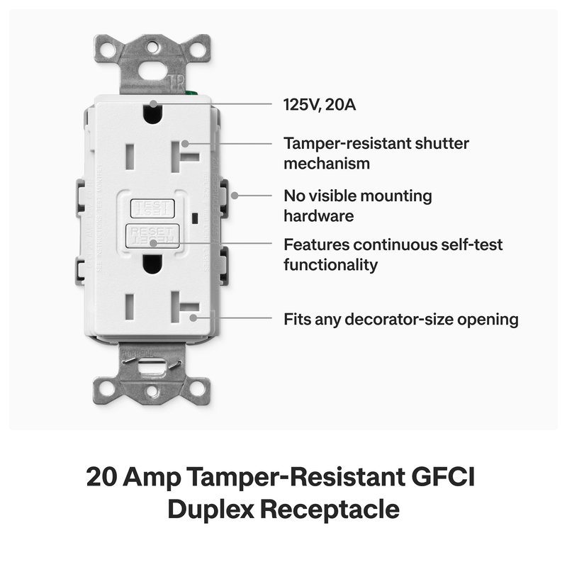 Thumbnail 5 for Lutron SCR-20-GFST-CS Claro 20A Tamper Resistant GFCI Duplex Receptacle, Decorator-Style Outlet, Self-Testing, Satin Finish, Cobblestone