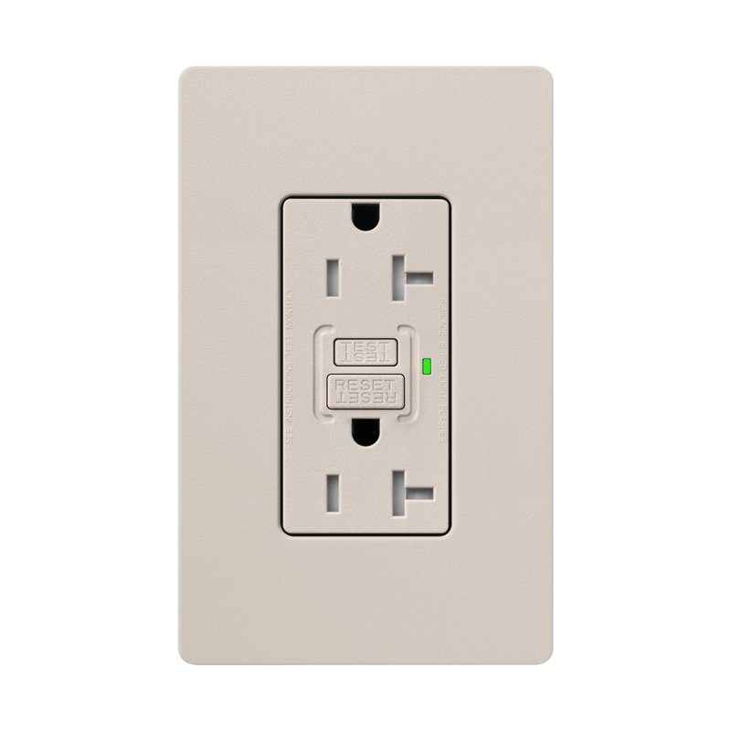 Thumbnail 2 for Lutron SCR-20-GFST-TP Claro 20A Tamper-Resistant GFCI Duplex Receptacle, Decorator-Style Outlet, Self-Testing, Satin Finish, Taupe