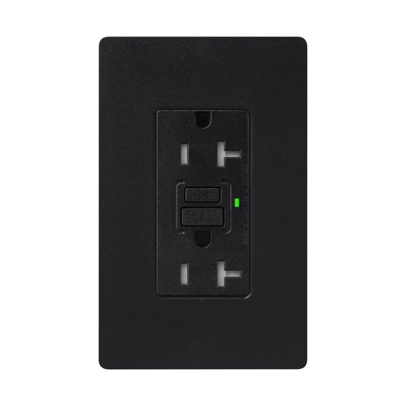Thumbnail 2 for Lutron SCR-20-GFST-MN Claro 20A Tamper-Resistant GFCI Duplex Receptacle, Decorator-Style Outlet, Self-Testing, Satin Finish, Midnight