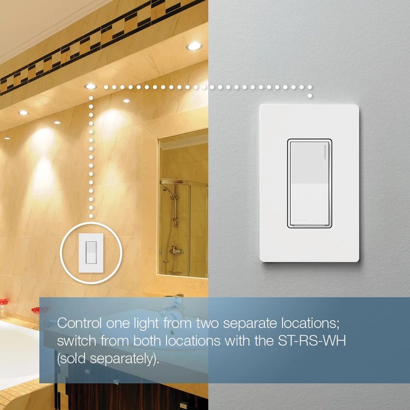 Thumbnail 5 for Lutron ST-6ANS-BW Sunnata On / Off Switch, 6A Lighting or 3A 1 / 10HP Motor, Single Pole / Multi-Location, Brilliant White